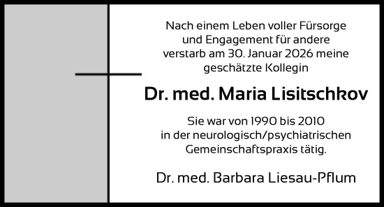 Traueranzeige von Maria Lisitschkov von OF0L
