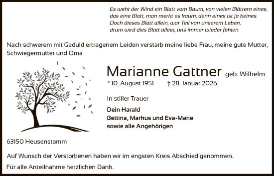 Traueranzeige von Marianne Gattner von OF0T
