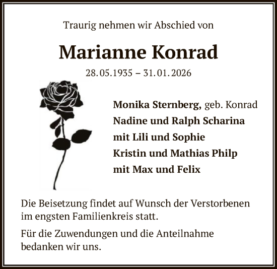 Traueranzeige von Marianne Konrad von FNP