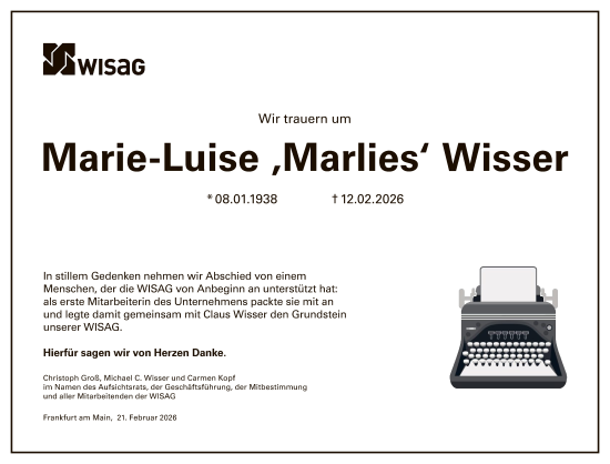 Traueranzeige von Marie-Luise Wisser von FNP