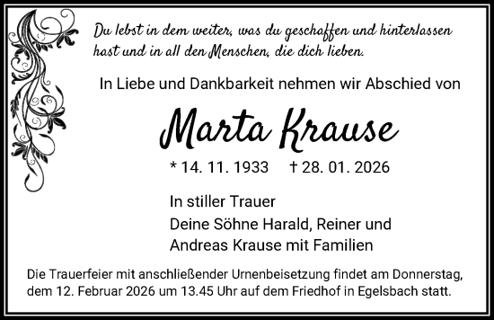 Traueranzeige von Marta Krause von OF0W