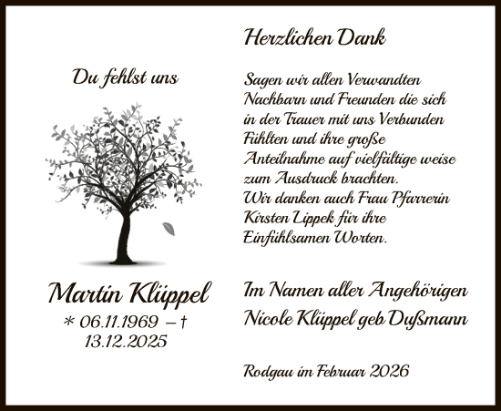 Traueranzeige von Martin Klüppel von OFOP