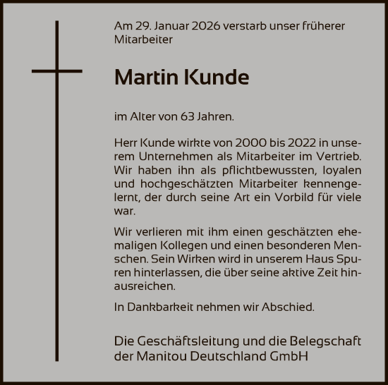 Traueranzeige von Martin Kunde von OFOP