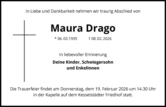 Traueranzeige von Maura Drago von OFHA