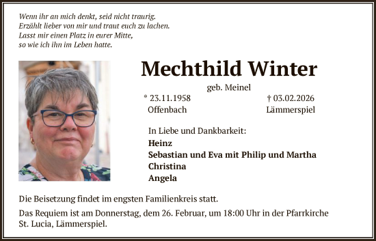 Traueranzeige von Mechthild Winter von OFOP