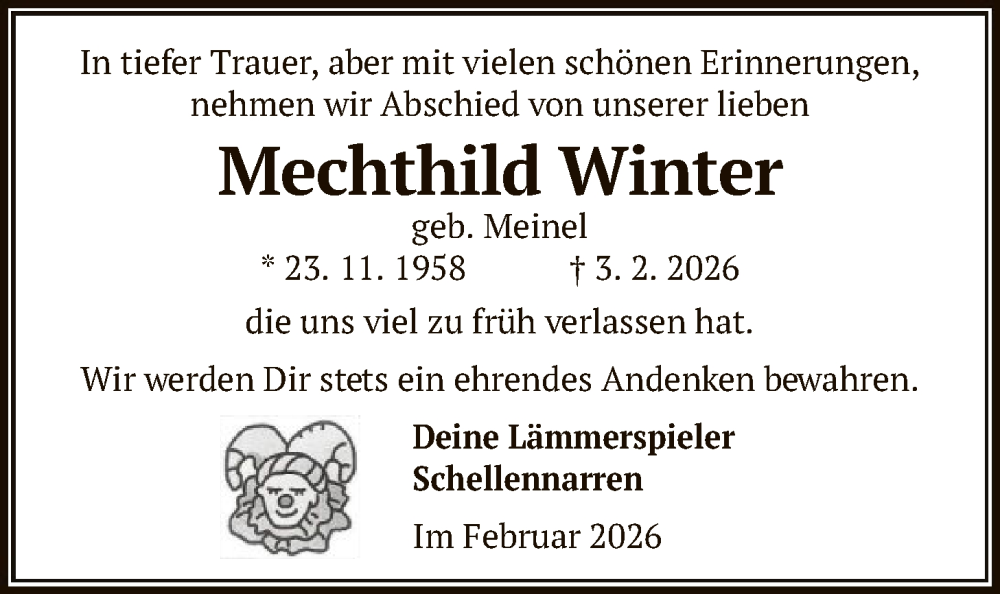  Traueranzeige für Mechthild Winter vom 14.02.2026 aus OFOP