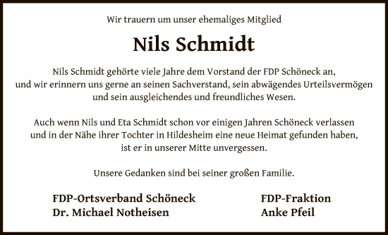 Traueranzeige von Nils Schmidt von OFHA