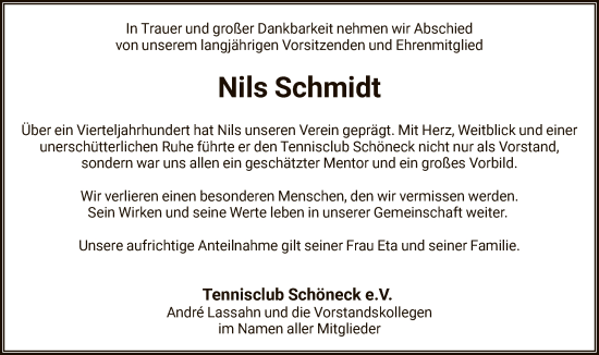 Traueranzeige von Nils Schmidt von OFHA