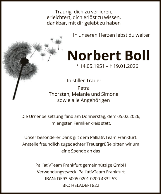 Traueranzeige von Norbert Boll von FNP