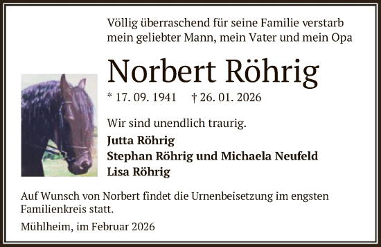 Traueranzeige von Norbert Röhrig von OFOP