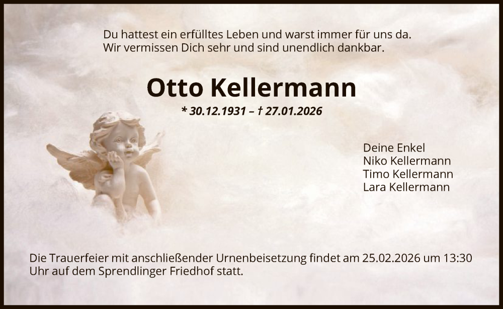  Traueranzeige für Otto Kellermann vom 07.02.2026 aus OF0W