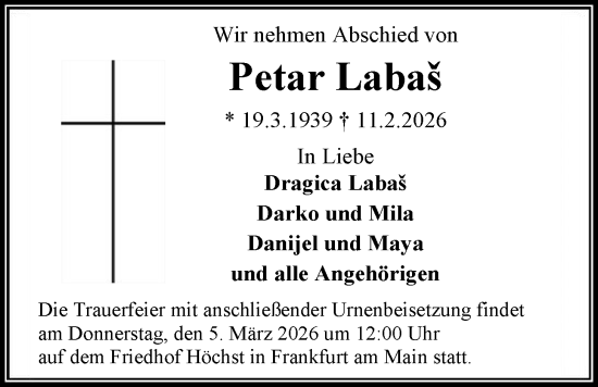 Traueranzeige von Petar Labas von FRAW