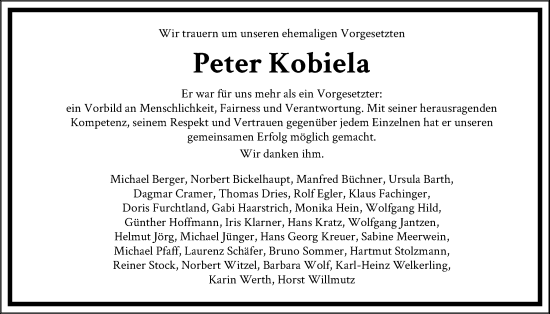 Traueranzeige von Peter Kobiela von FNP