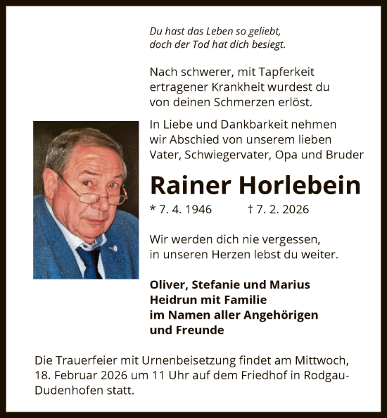 Traueranzeige von Rainer Horlebein von OFOP