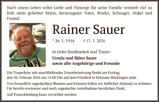 Traueranzeige von Rainer Sauer von OFHA