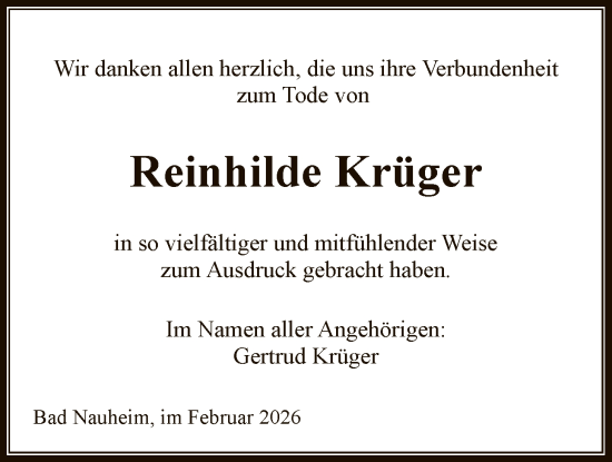 Traueranzeige von Reinhilde Krüger von OFHA