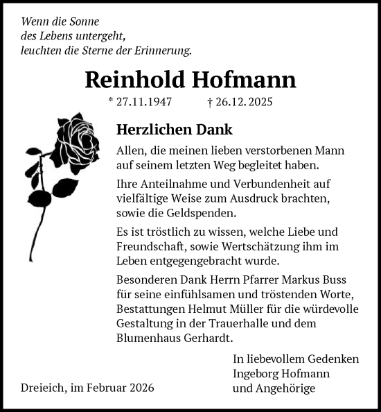 Traueranzeige von Reinhold Hofmann von OFOP