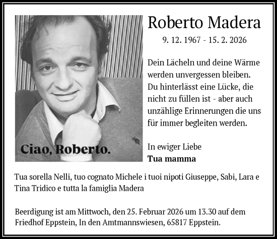 Traueranzeige von Roberto Madera von FNP