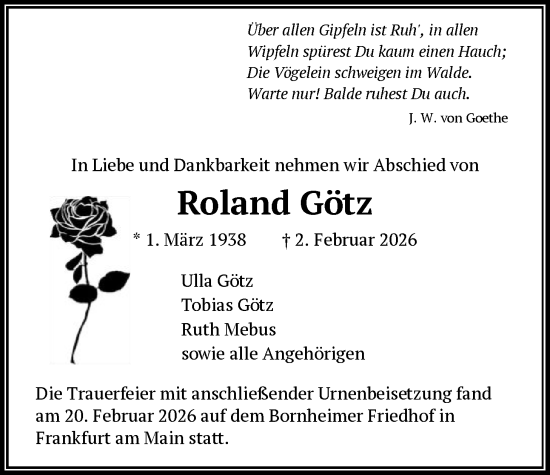 Traueranzeige von Roland Götz von FNP