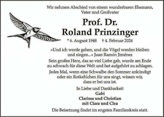 Traueranzeige von Roland Prinzinger von FNP