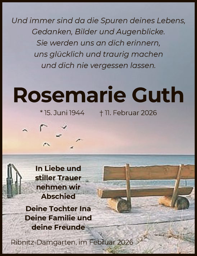  Traueranzeige für Rosemarie Guth vom 21.02.2026 aus OFHA