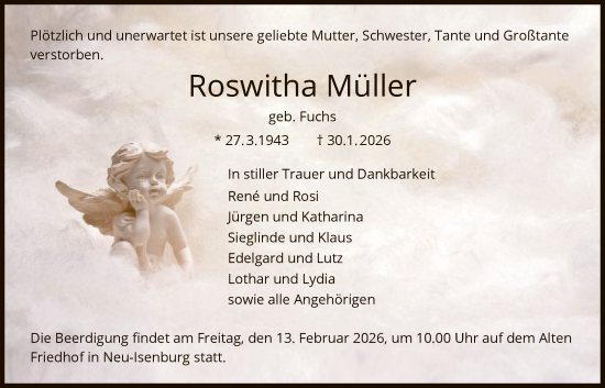 Traueranzeige von Roswitha Müller von FNP