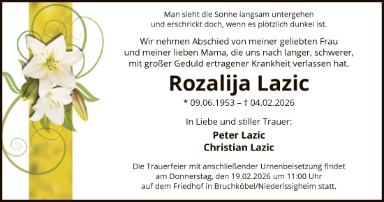 Traueranzeige von Rozalija Lazic von OFHA