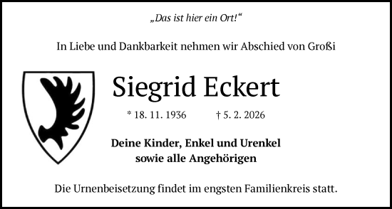 Traueranzeige von Siegrid Eckert von HUW