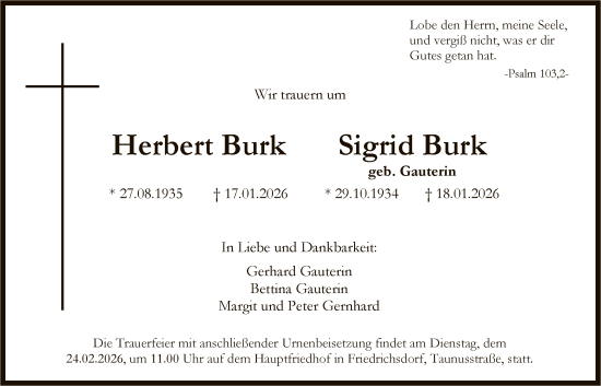 Traueranzeige von Sigrid Burk von FNP