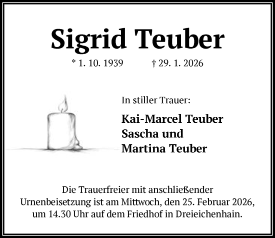Traueranzeige von Sigrid Teuber von OF0W