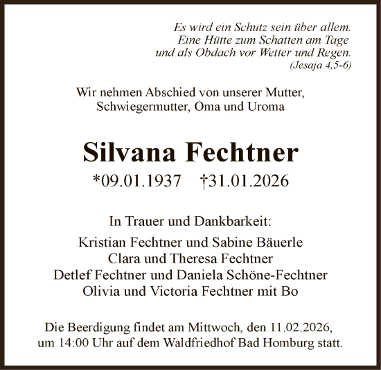 Traueranzeige von Silvana Fechtner von FNP
