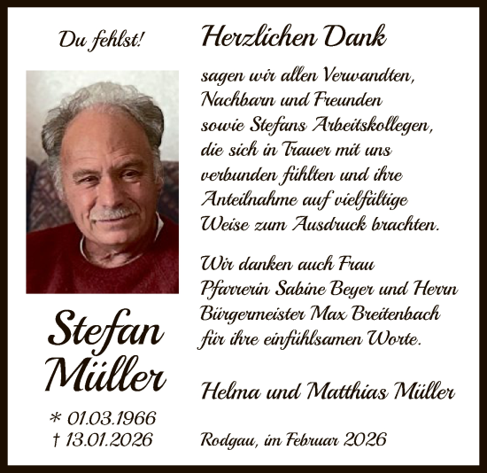 Traueranzeige von Stefan Müller von OFOP