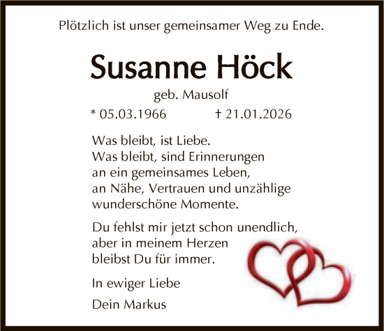 Traueranzeige von Susanne Höck von FNP