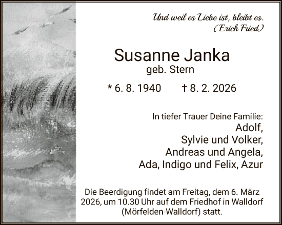 Traueranzeige von Susanne Janka von OFMF
