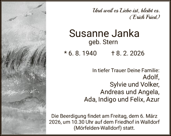 Traueranzeige von Susanne Janka von OF0W