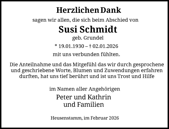 Traueranzeige von Susi Schmidt von OF0T