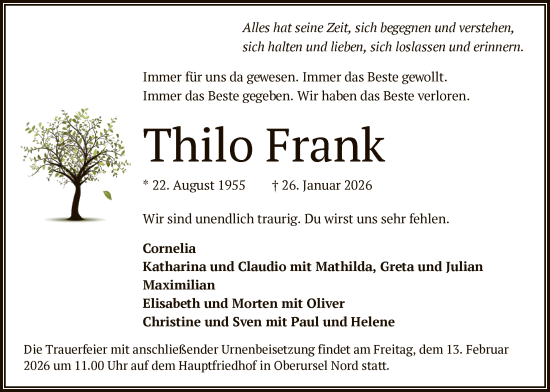 Traueranzeige von Thilo Frank von FNP
