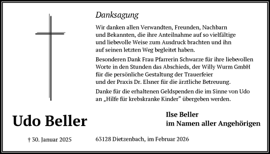 Traueranzeige von Udo Beller von OFOP