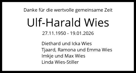 Traueranzeige von Ulf-Harald Wies von FNP
