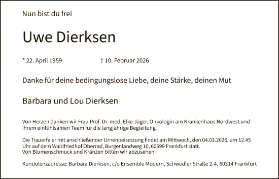 Traueranzeige von Uwe Dierksen von FNP