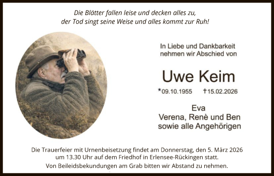 Traueranzeige von Uwe Keim von OFHA