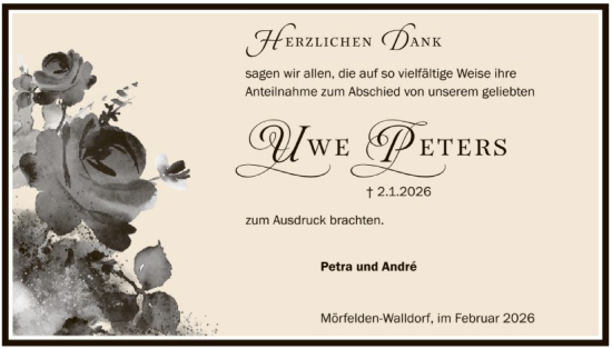 Traueranzeige von Uwe Peters von OFMF