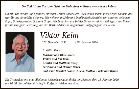 Traueranzeige von Viktor Keim von OFOP