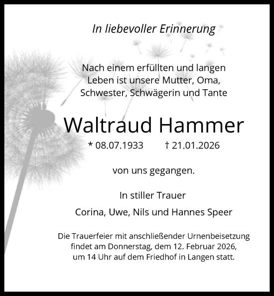 Traueranzeige von Waltraud Hammer von OFOP