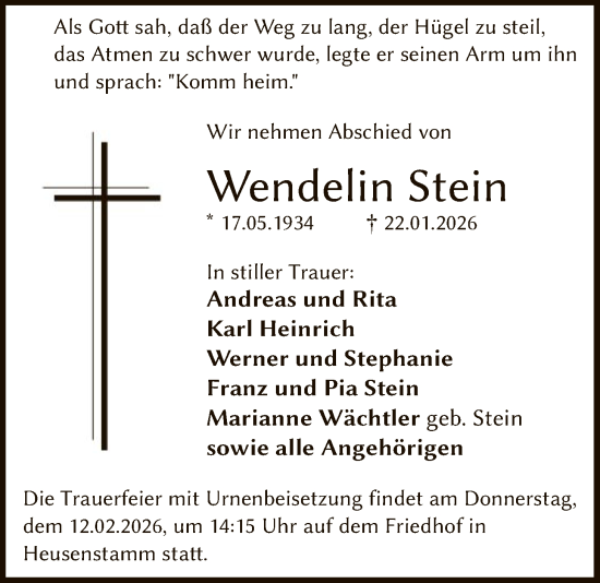 Traueranzeige von Wendelin Stein von OFOP