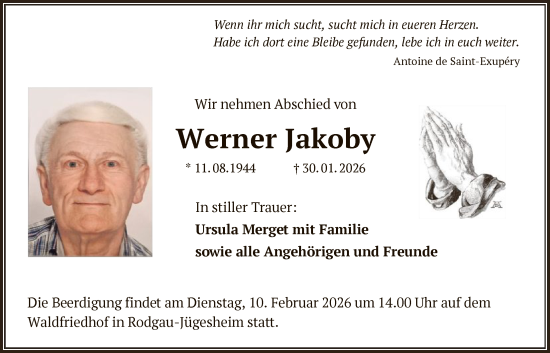 Traueranzeige von Werner Jakoby von OF0L