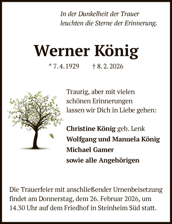 Traueranzeige von Werner König von OFOP