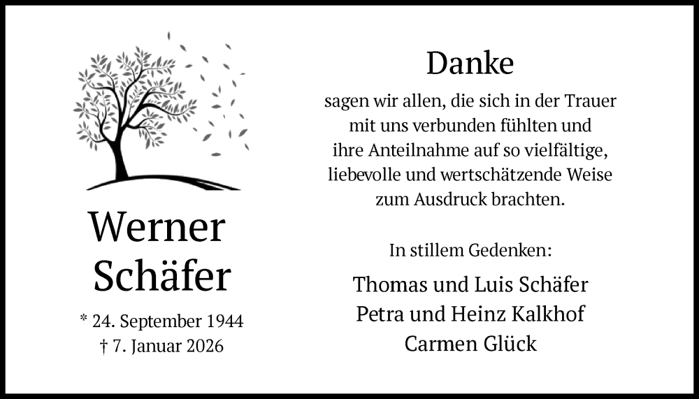  Traueranzeige für Werner Schäfer vom 14.02.2026 aus OFHA