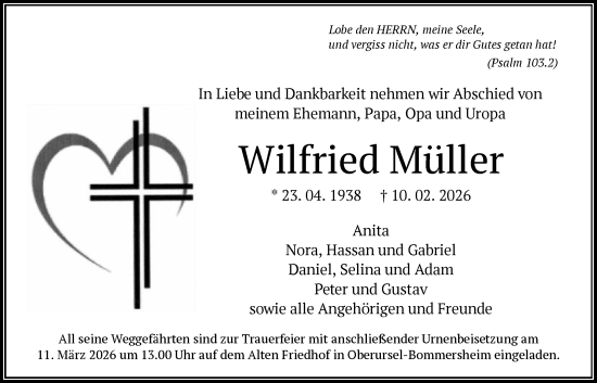 Traueranzeige von Wilfried Müller von FNP