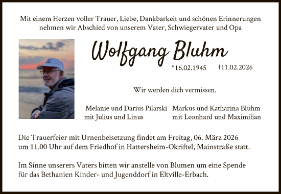 Traueranzeige von Wolfgang Bluhm von FNP